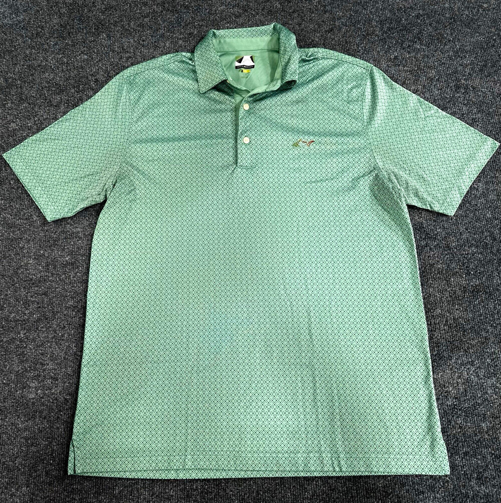Greg Norman Mens Large Golf Polo Shirt Green Geometric Play Dry Performance